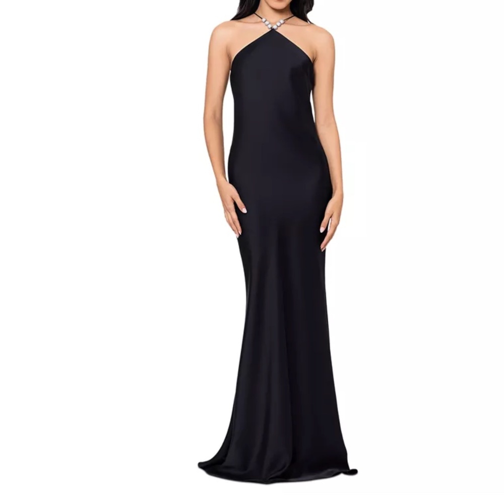 Betsy & Adam - Pavé-Bead Satin Halter Gown
